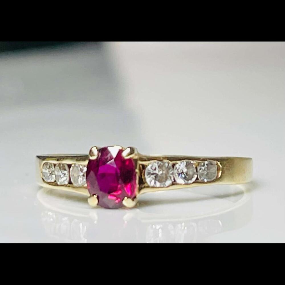 Ruby Engagement Ring Diamond 14K Gold Oval Cut Genuine Natural Ruby Diamond